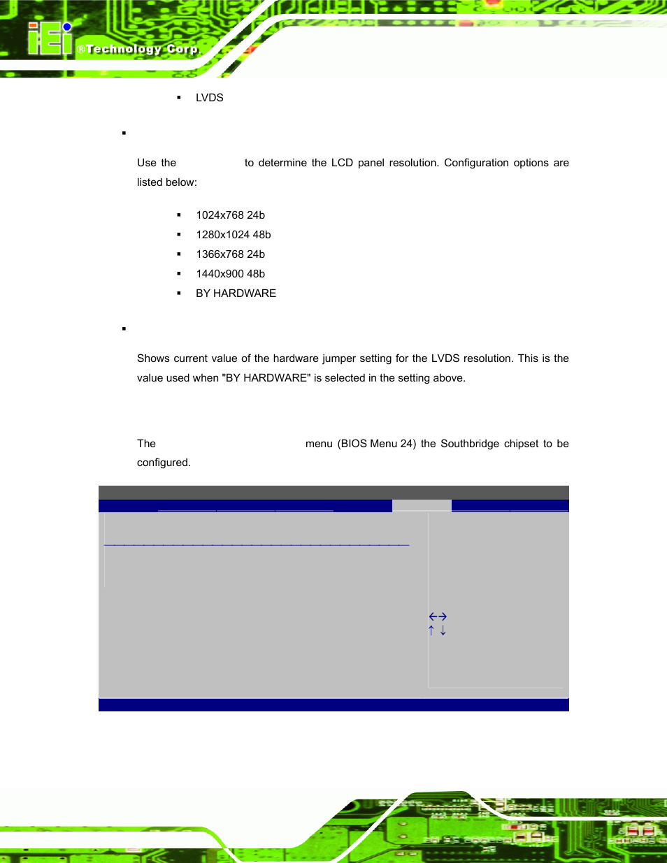2 southbridge configuration, Bios menu 24:southbridge chipset configuration | IEI Integration EP-308A v1.15 User Manual | Page 90 / 115