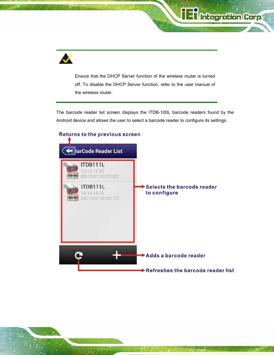 4 barcode reader list, Arcode, Eader | Figure 6-3: barcode reader list | IEI Integration ITDB-100L User Manual | Page 68 / 87