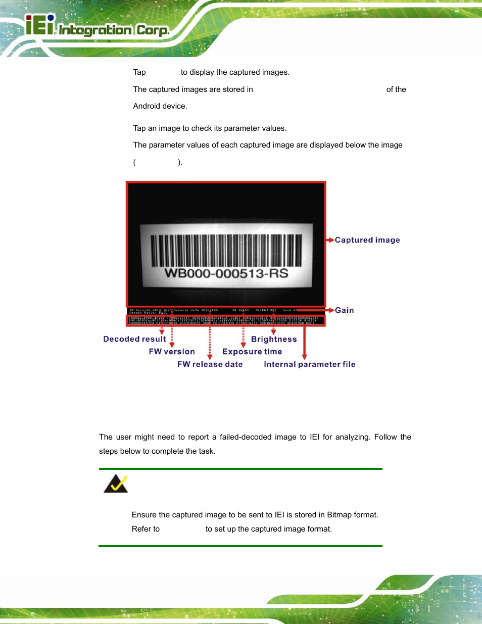 2 sending an captured image to iei, Figure 6-10: parameter values | IEI Integration ITDB-100L User Manual | Page 77 / 87