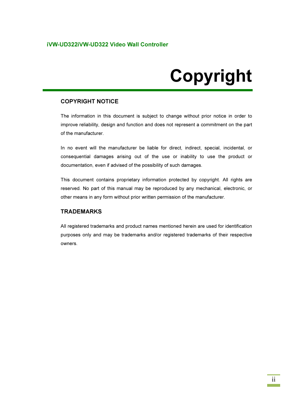 Copyright | IEI Integration iVW-UD322 User Manual | Page 2 / 56
