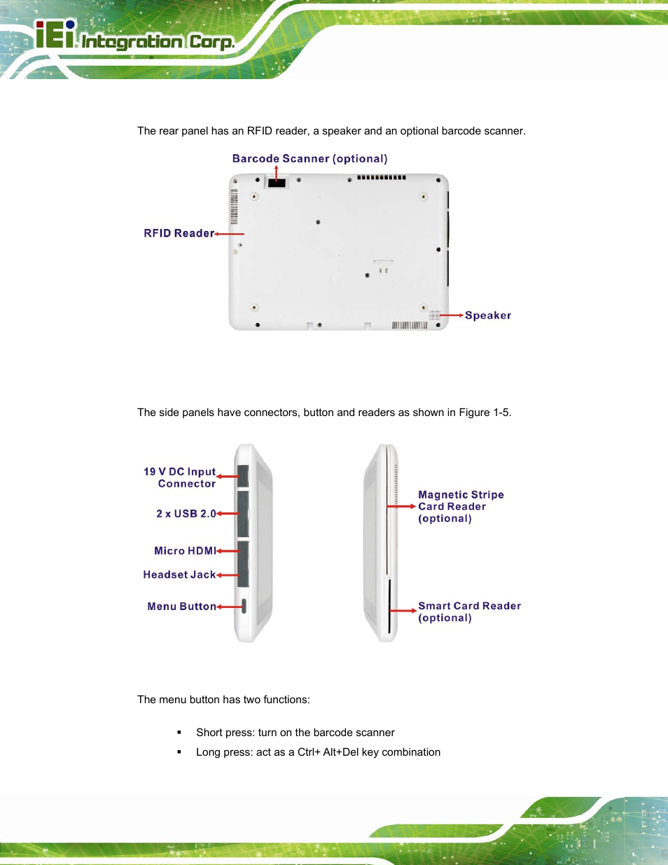 5 rear panel, 6 side panels, Anel | Anels, Figure 1-4: rear panel, Figure 1-5: side panels | IEI Integration ICECEARE-10W User Manual | Page 18 / 107