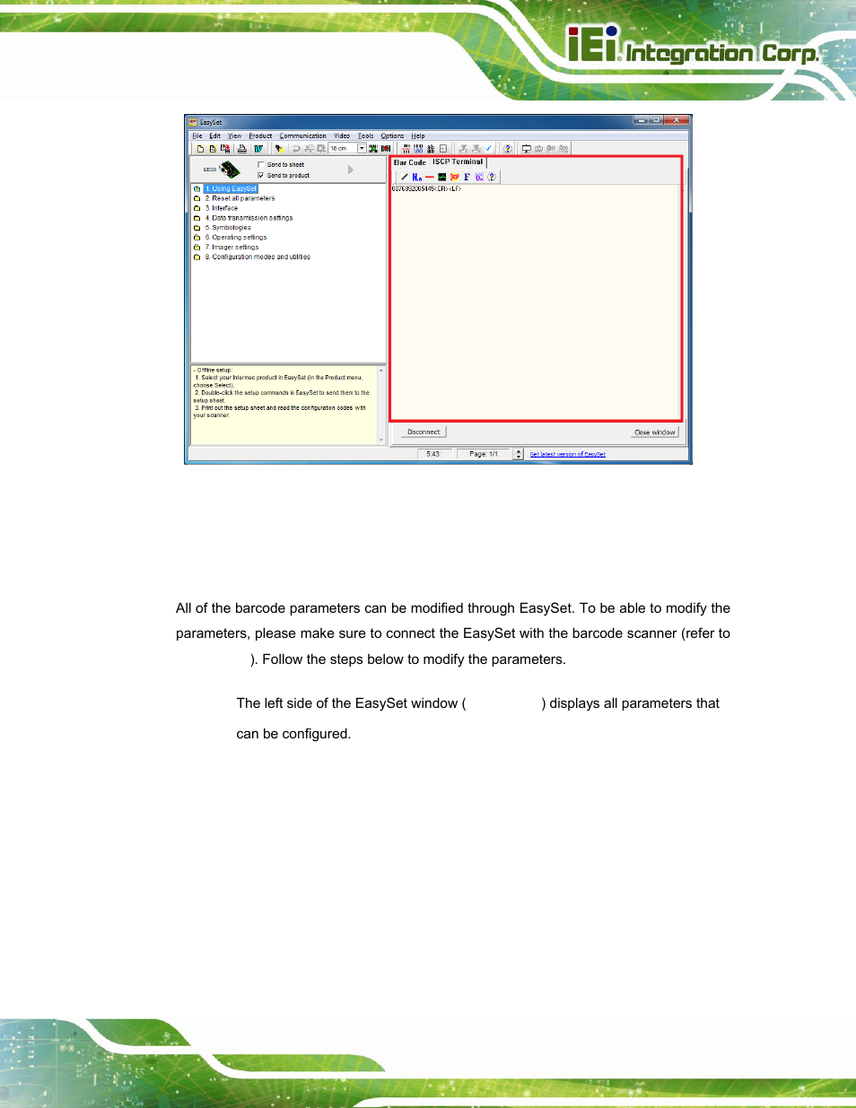 1 barcode setting, Figure 3-18: barcode information display area | IEI Integration ICECEARE-10W User Manual | Page 37 / 107