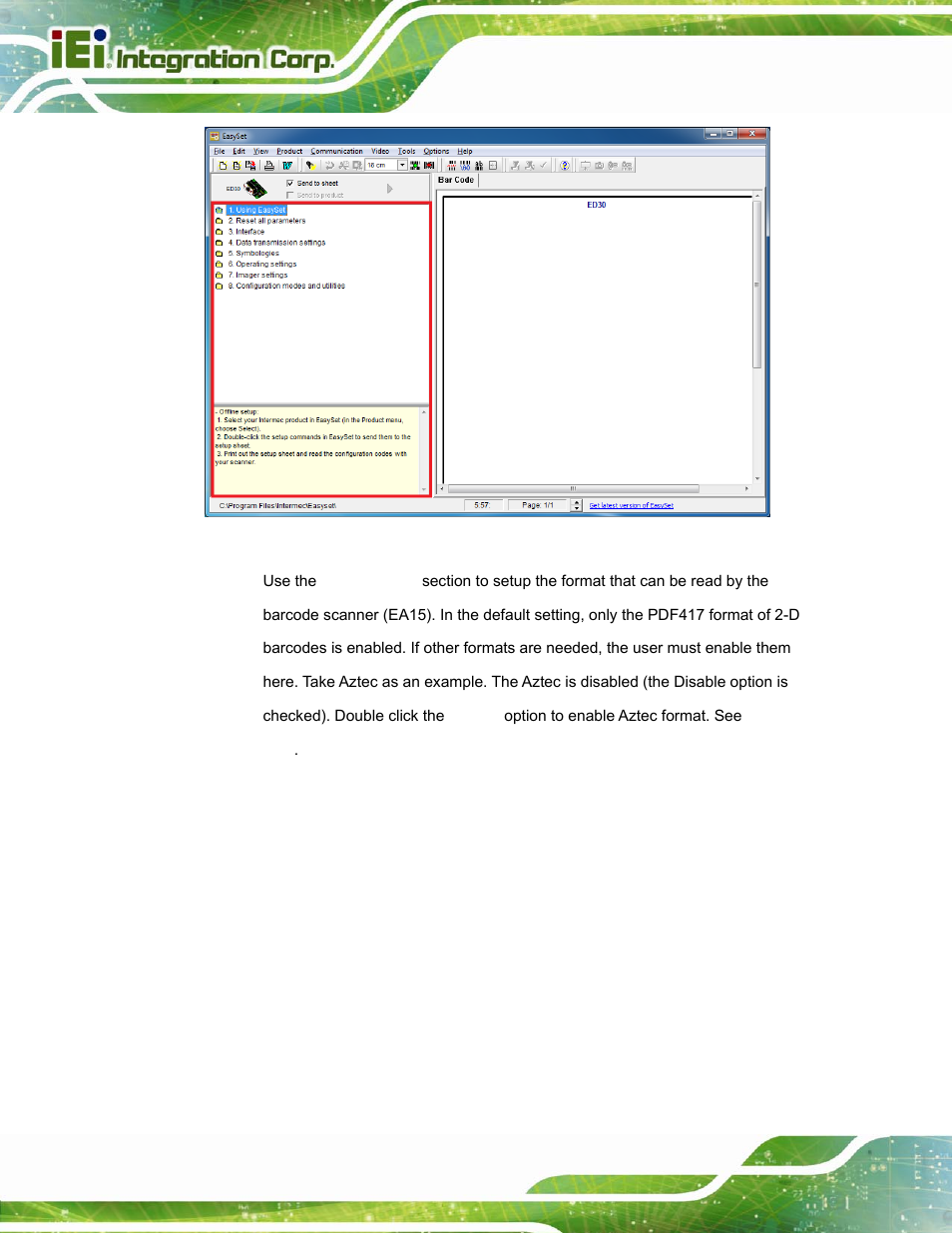 Figure 3-19: barcode parameters | IEI Integration ICECEARE-10W User Manual | Page 38 / 107