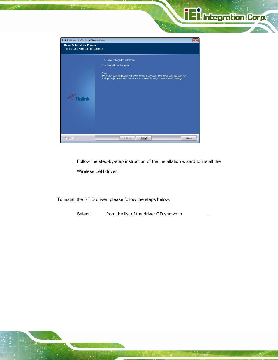 7 rfid driver, Rfid, River | Figure 4-10: bluetooth driver installshield wizard, Ion 4.7 | IEI Integration ICECEARE-10W User Manual | Page 57 / 107