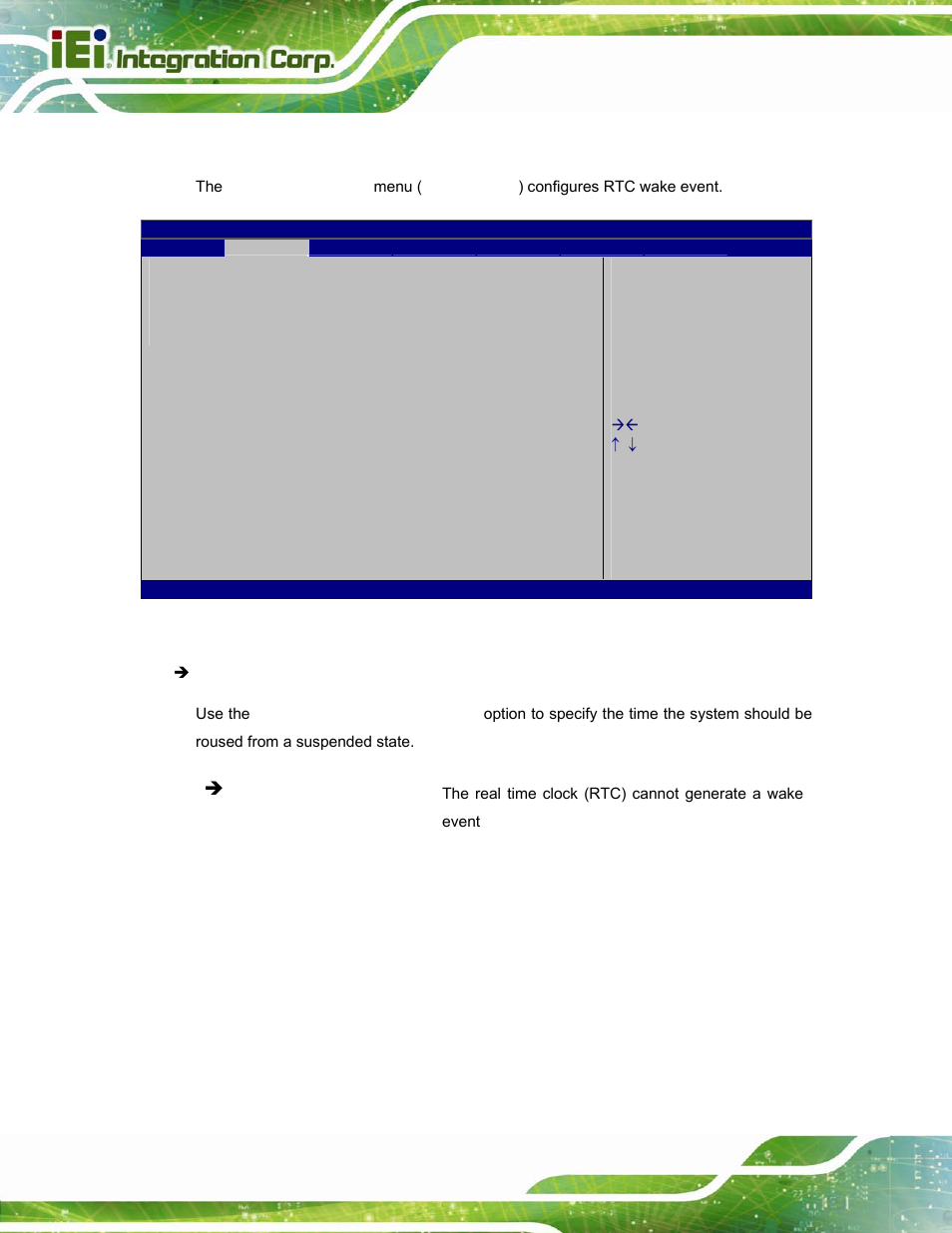 2 rtc wake settings, Bios menu 4: rtc wake settings | IEI Integration ICECEARE-10W User Manual | Page 66 / 107