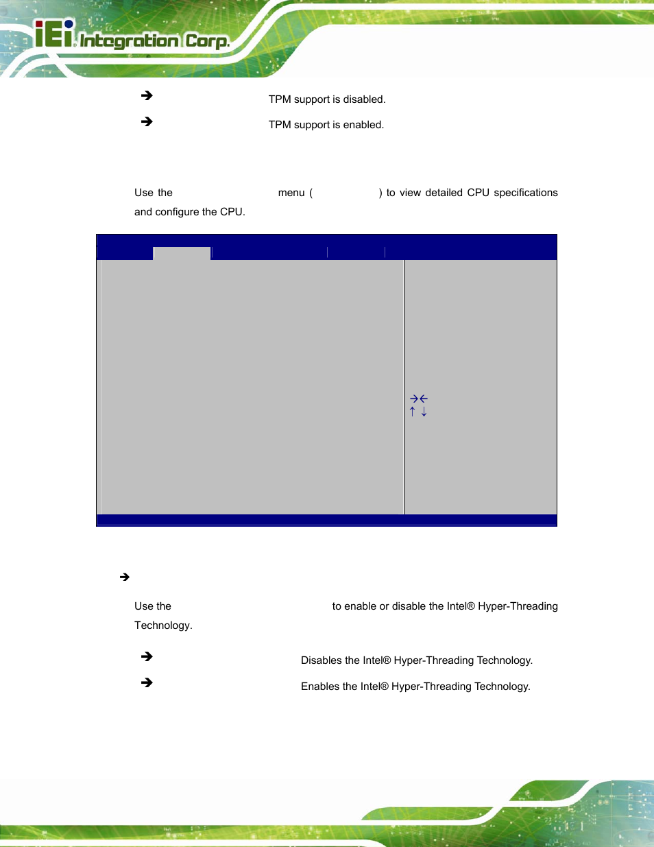 4 cpu configuration, Bios menu 6: cpu configuration | IEI Integration ICECEARE-10W User Manual | Page 68 / 107