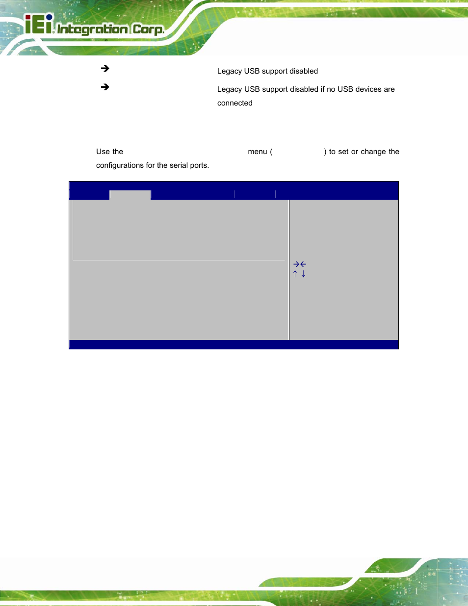 8 iwdd serial ports configuration, Bios menu 10: iwdd serial ports configuration | IEI Integration ICECEARE-10W User Manual | Page 72 / 107