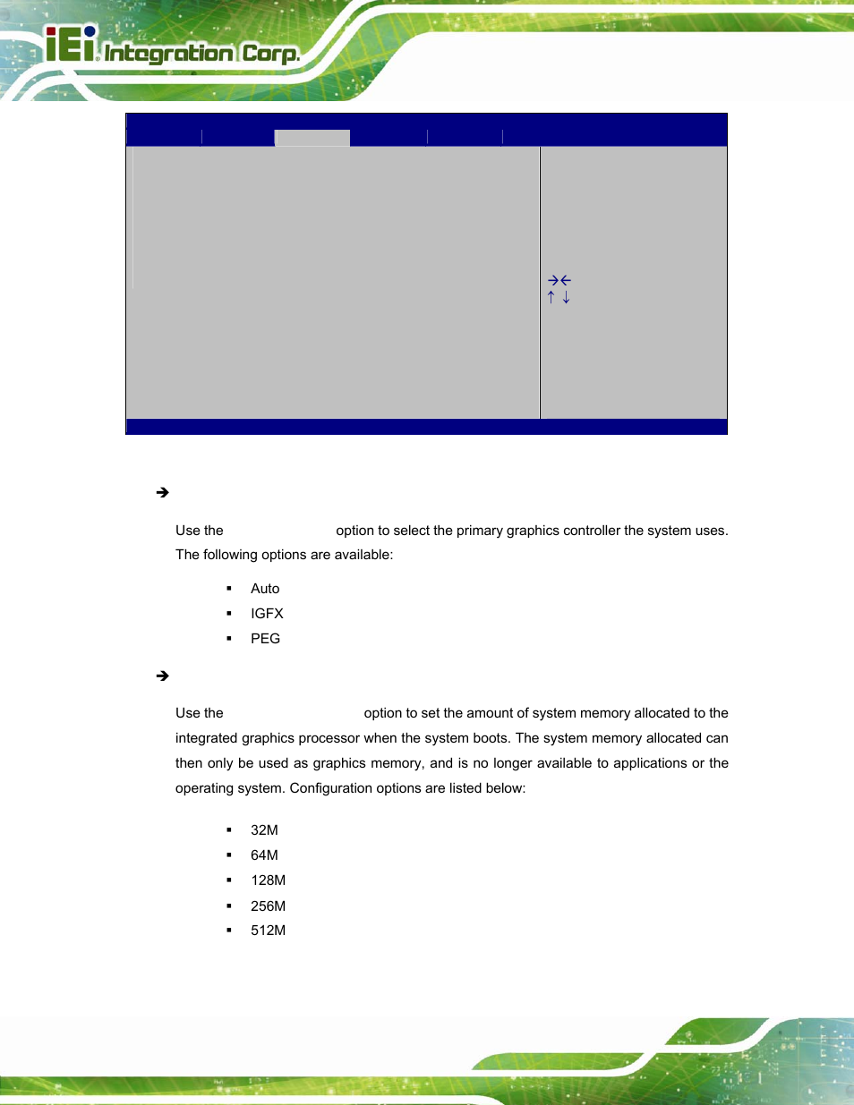Bios menu 18: graphics configuration | IEI Integration ICECEARE-10W User Manual | Page 82 / 107