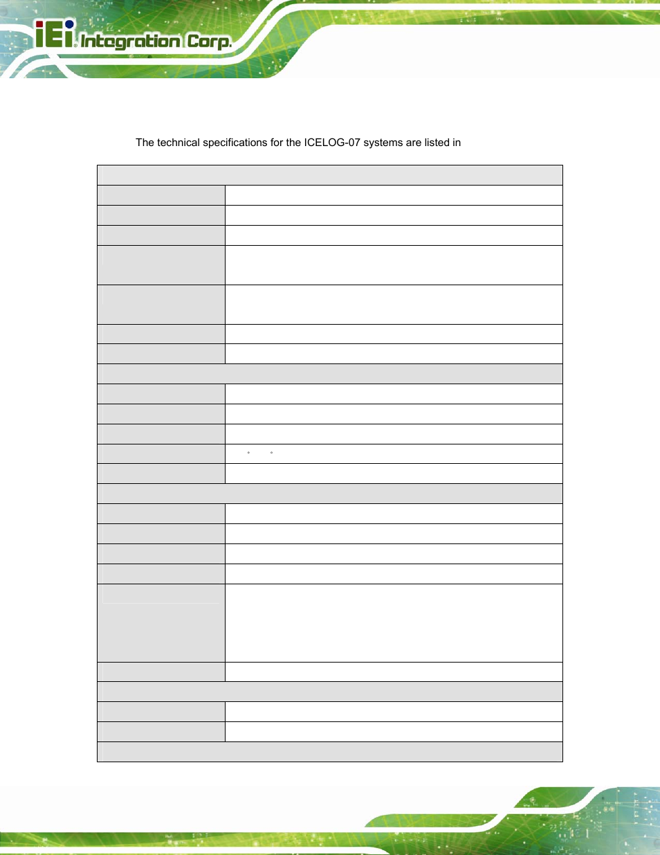 8 system specifications, Ystem, Pecifications | Icelog-07 mobile elite manager page 6 | IEI Integration ICELOG 7 User Manual | Page 15 / 68
