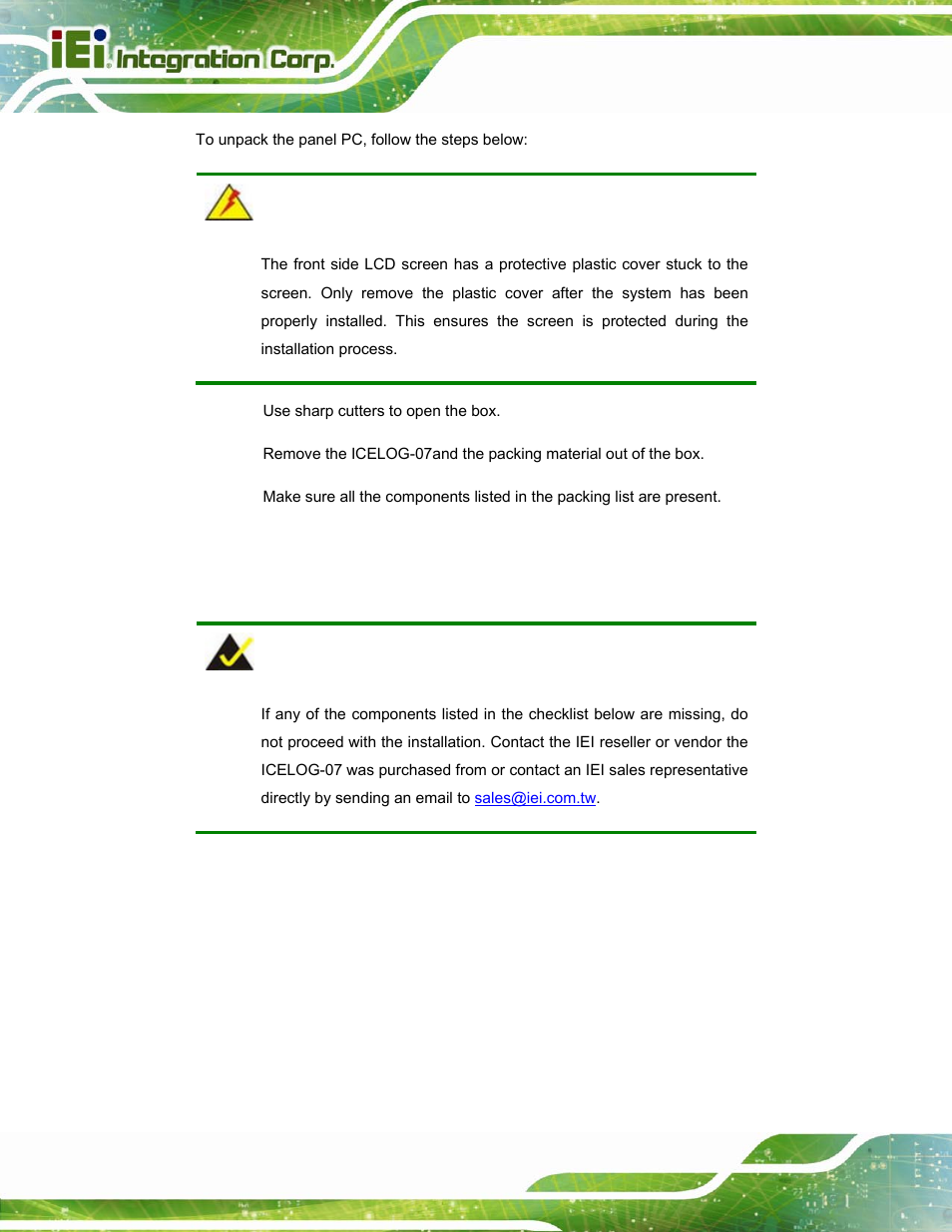 1 packing list, Acking | IEI Integration ICELOG 7 User Manual | Page 19 / 68