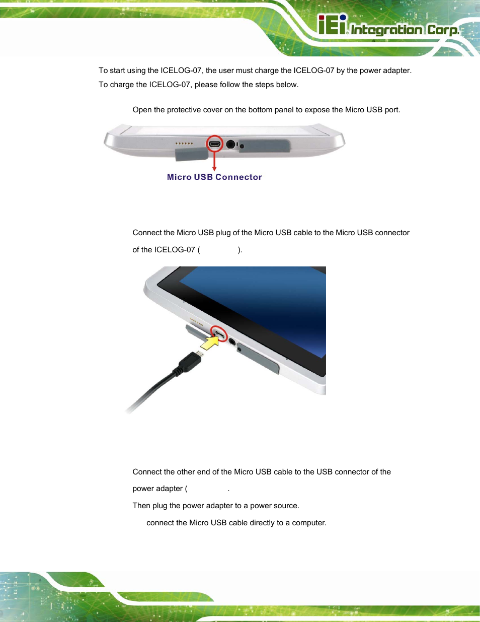 Figure 3-1: icelog-07 micro usb port | IEI Integration ICELOG 7 User Manual | Page 24 / 68