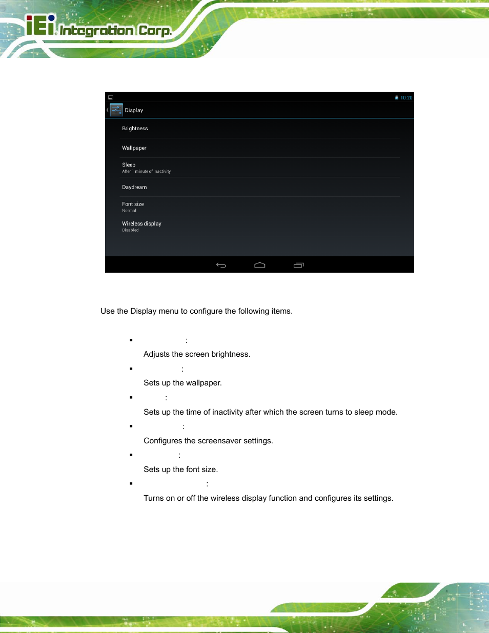 3 display, Figure 4-16: display menu | IEI Integration ICELOG 7 User Manual | Page 41 / 68