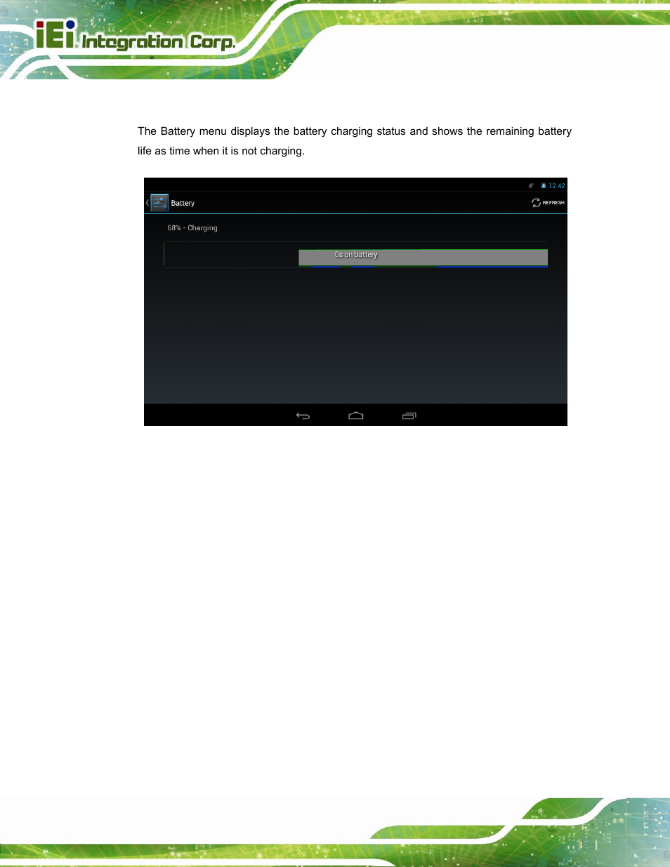 5 battery, Figure 4-18: battery menu | IEI Integration ICELOG 7 User Manual | Page 43 / 68