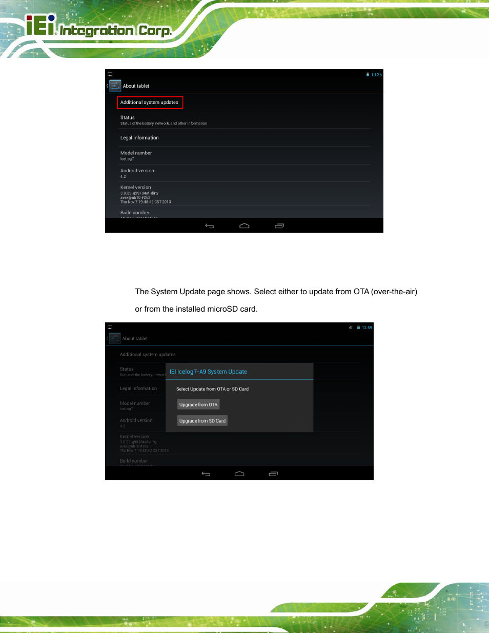 Figure 4-33: additional system updates, Figure 4-34: system update screen | IEI Integration ICELOG 7 User Manual | Page 55 / 68