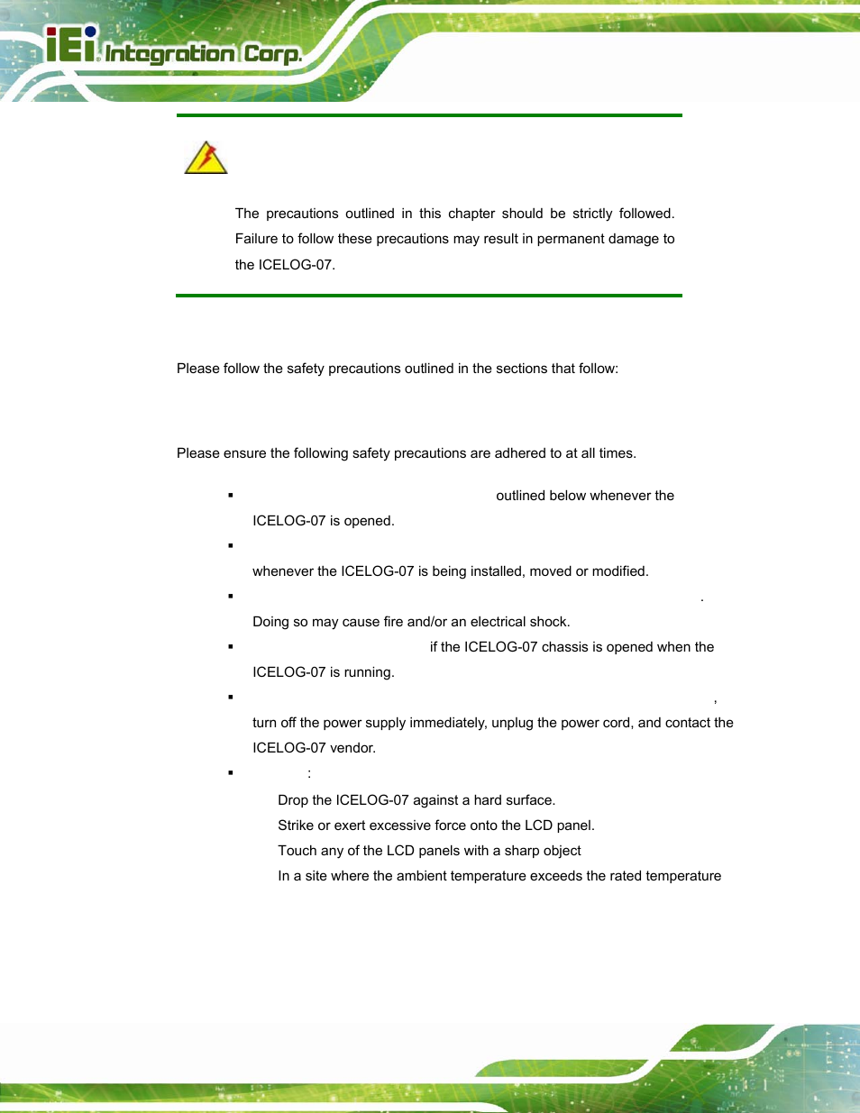 A.1 safety precautions, A.1.1 general safety precautions, Afety | Recautions | IEI Integration ICELOG 7 User Manual | Page 57 / 68