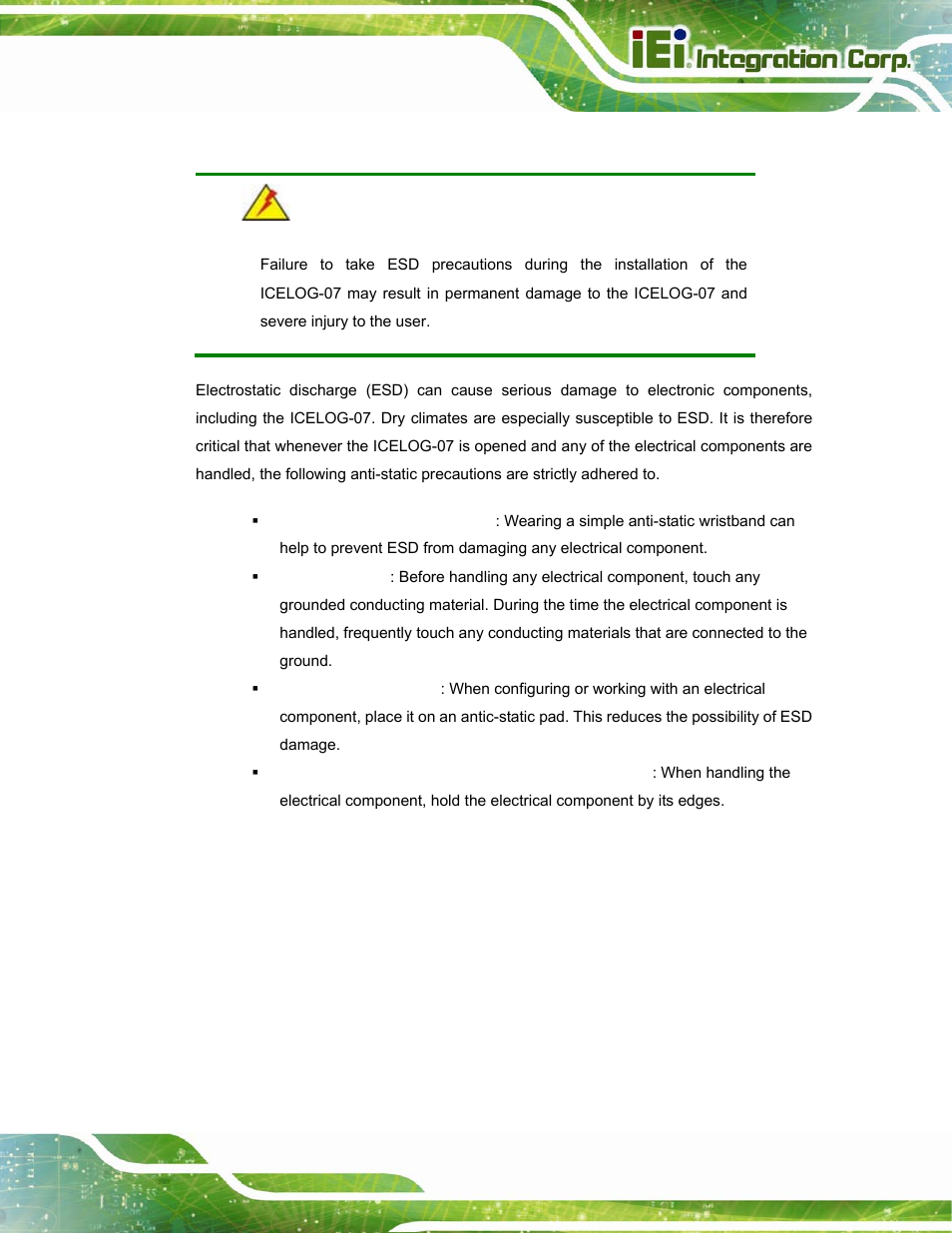 A.1.2 anti-static precautions | IEI Integration ICELOG 7 User Manual | Page 58 / 68