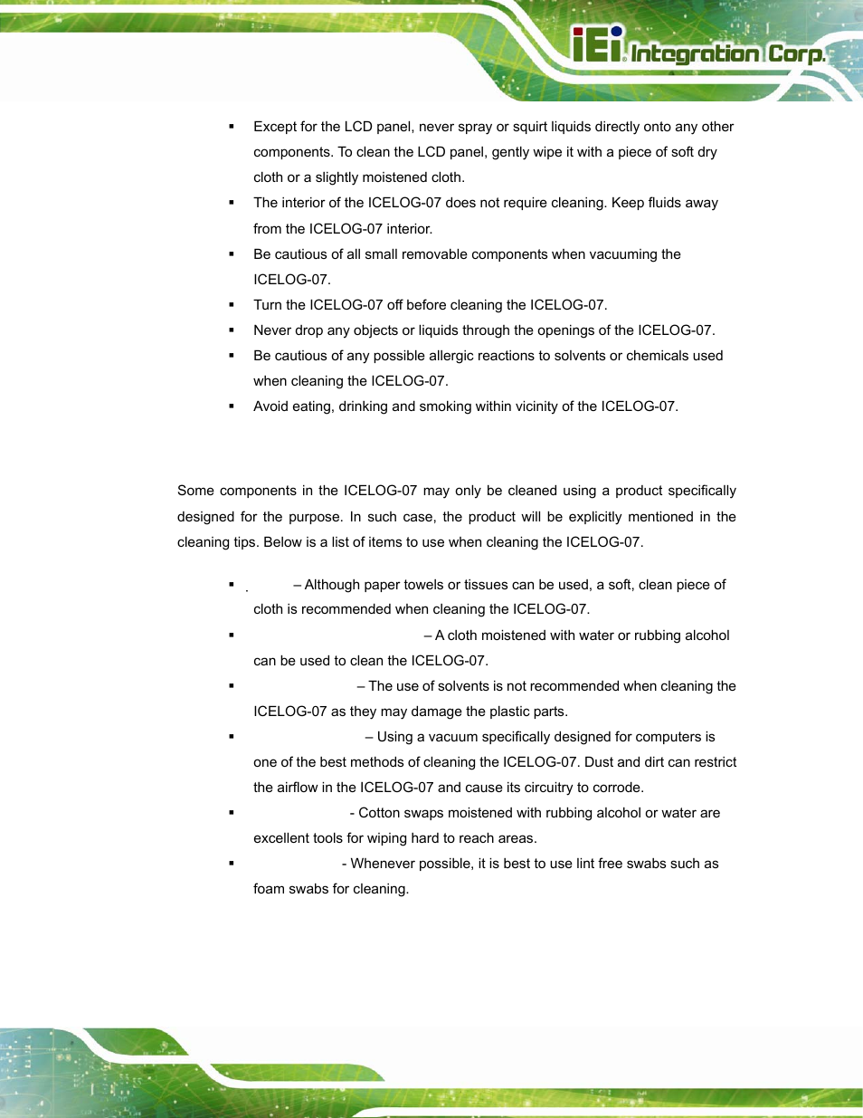 A.2.2 cleaning tools | IEI Integration ICELOG 7 User Manual | Page 60 / 68