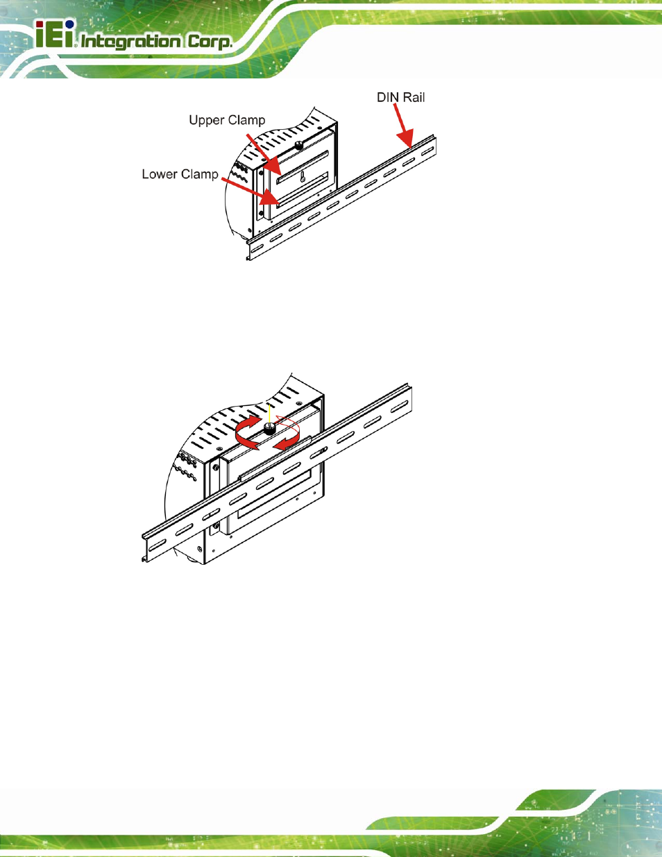Figure 3-5: mounting the din rail, Figure 3-6: secure the assembly to the din rail | IEI Integration AVL-3000 User Manual | Page 32 / 151