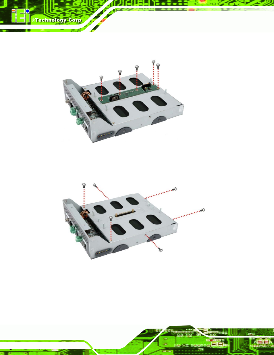 Figure 3-2: battery board retention screws, Figure 3-3: battery bracket retention screws | IEI Integration AUPS-C20 v1.01 User Manual | Page 24 / 49