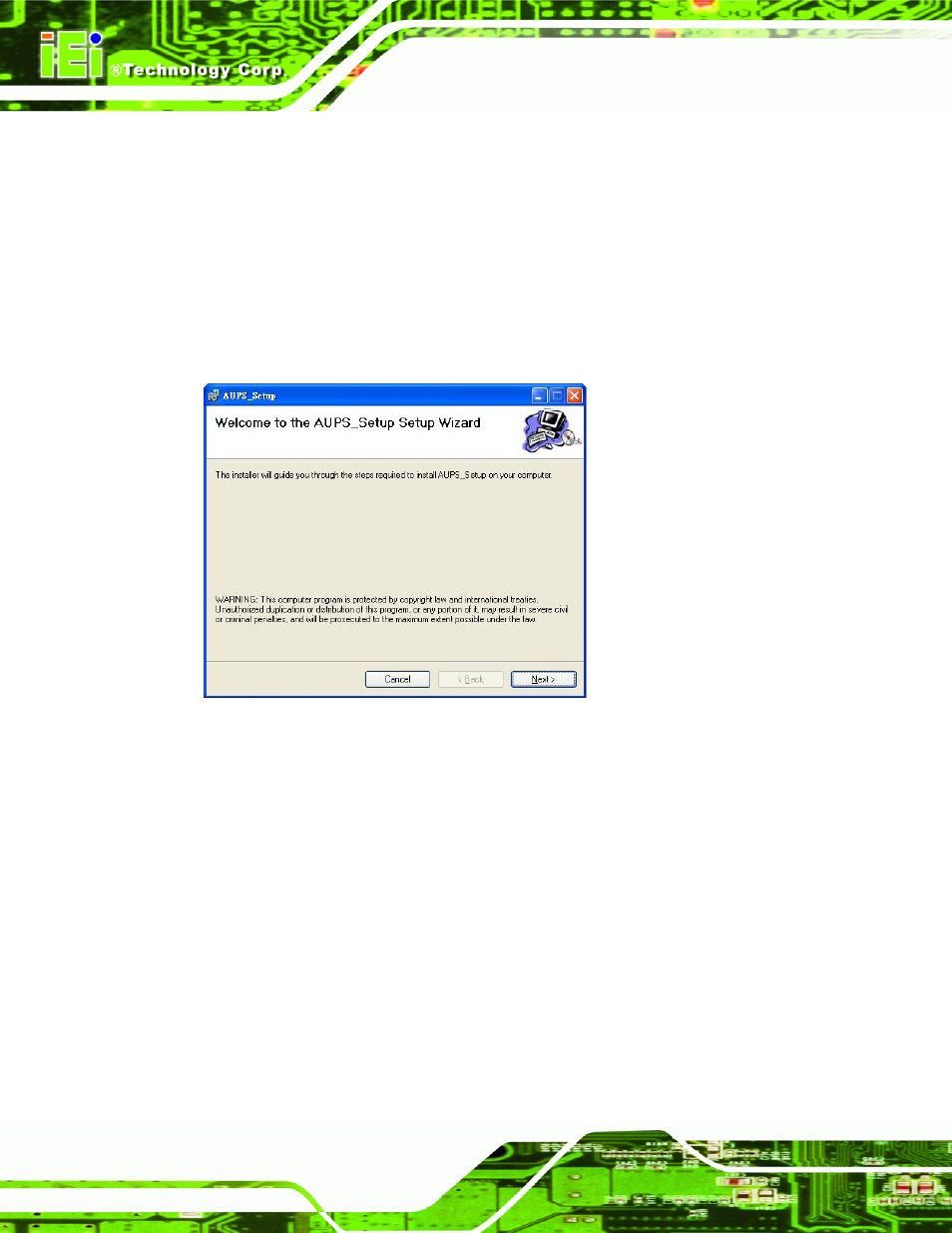 2 application installation, Figure 4-9: welcome screen | IEI Integration AUPS-C20 v1.01 User Manual | Page 34 / 49