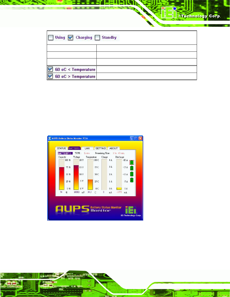 4 battery information, Figure 4-19: battery information, Aups-c20 ups module page 31 | IEI Integration AUPS-C20 v1.01 User Manual | Page 39 / 49