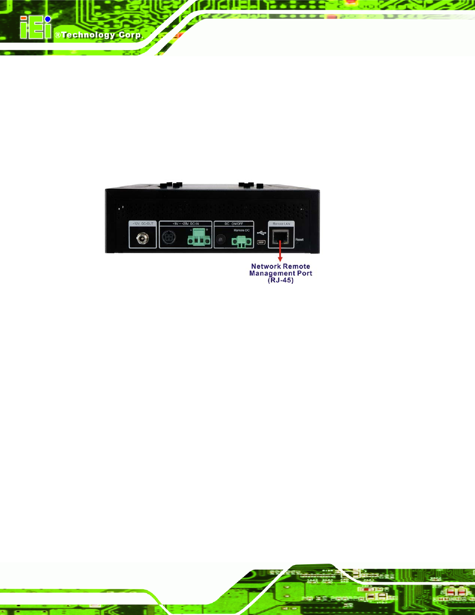 3 remote control and monitoring, Emote, Ontrol and | Onitoring, Figure 4-22: rj-45 remote lan connector | IEI Integration AUPS-C20 v1.01 User Manual | Page 42 / 49