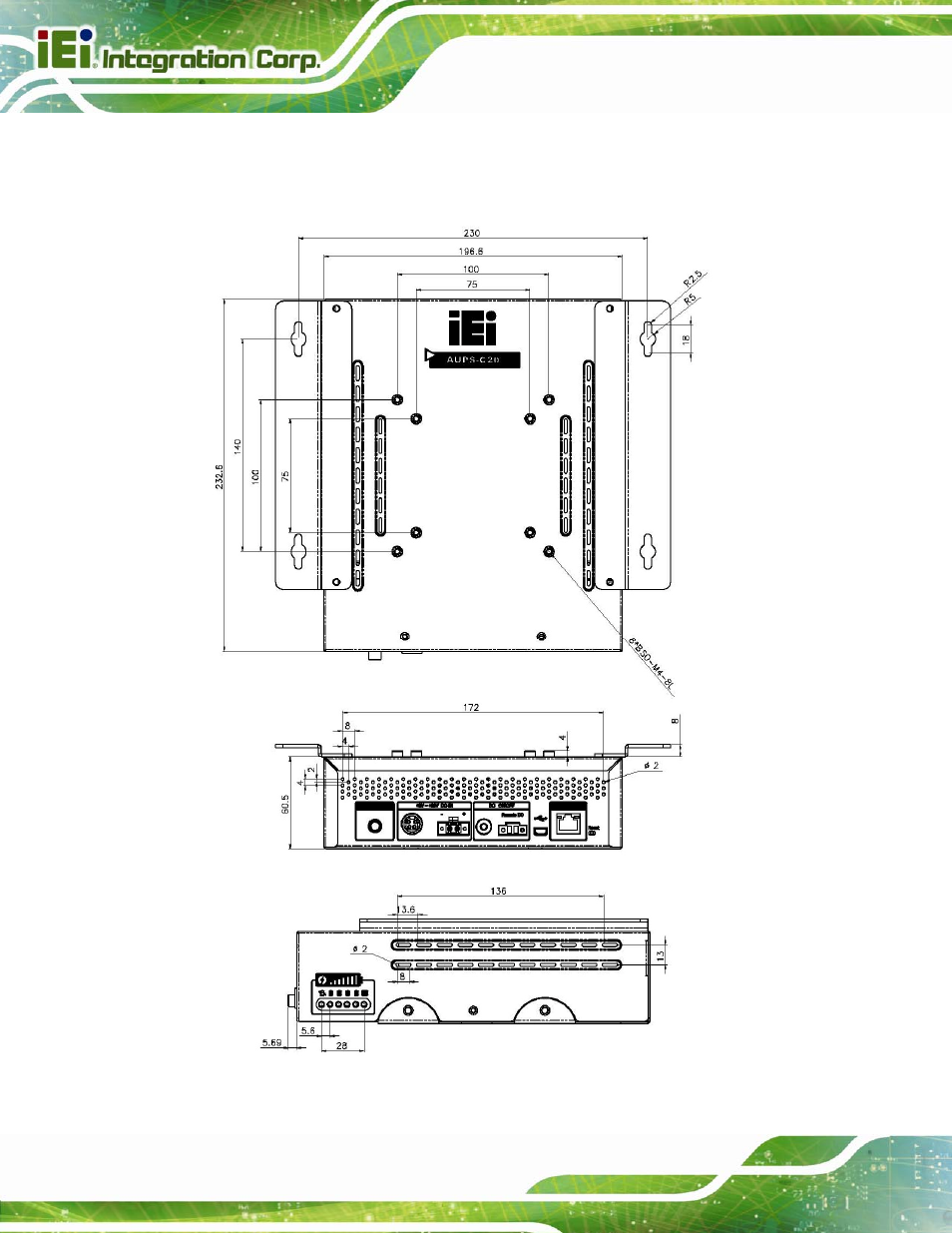 4 dimensions, Imensions, Figure 1-4: aups-c20 dimensions (mm) | IEI Integration AUPS-C20 v1.02 User Manual | Page 14 / 55