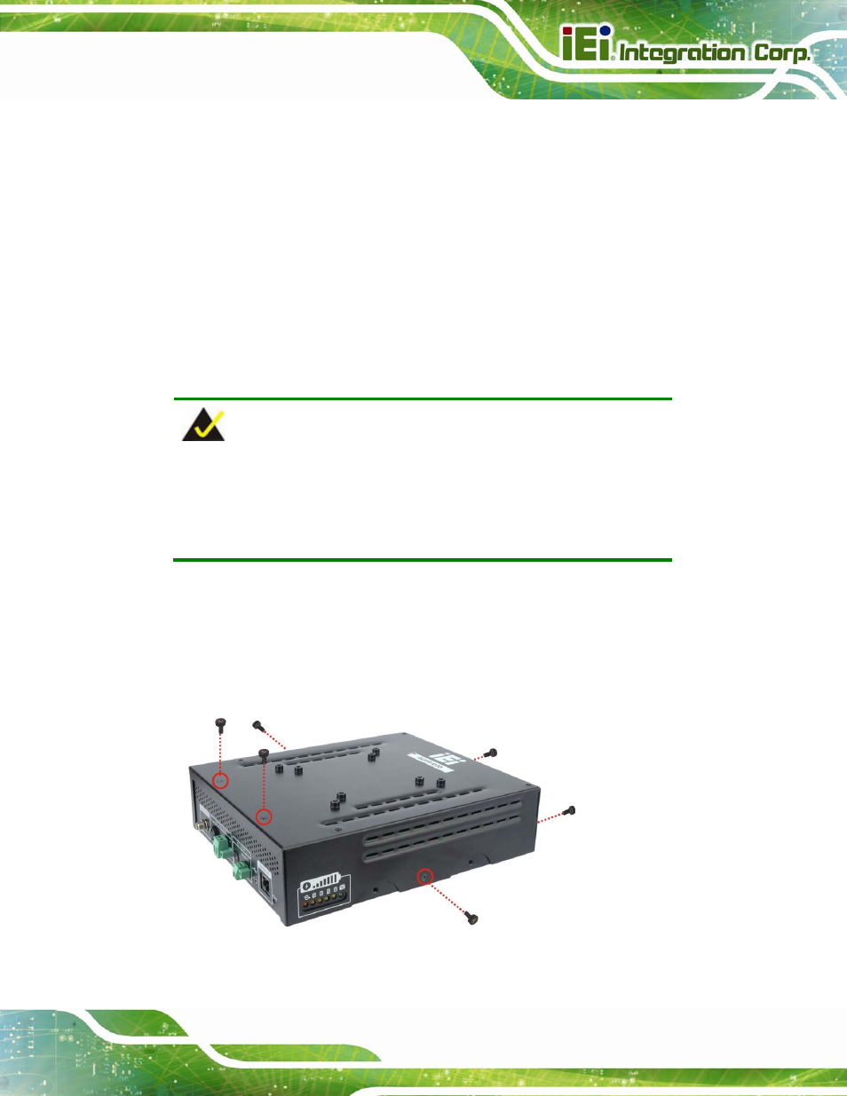 3 installation and configuration steps, 4 installing the battery packs, Nstallation and | Onfiguration, Teps, Nstalling the, Attery, Acks, Figure 3-1: top cover retention screws | IEI Integration AUPS-C20 v1.02 User Manual | Page 23 / 55