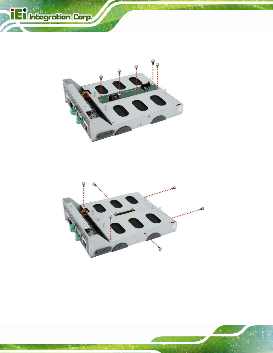 Figure 3-2: battery board retention screws, Figure 3-3: battery bracket retention screws | IEI Integration AUPS-C20 v1.02 User Manual | Page 24 / 55