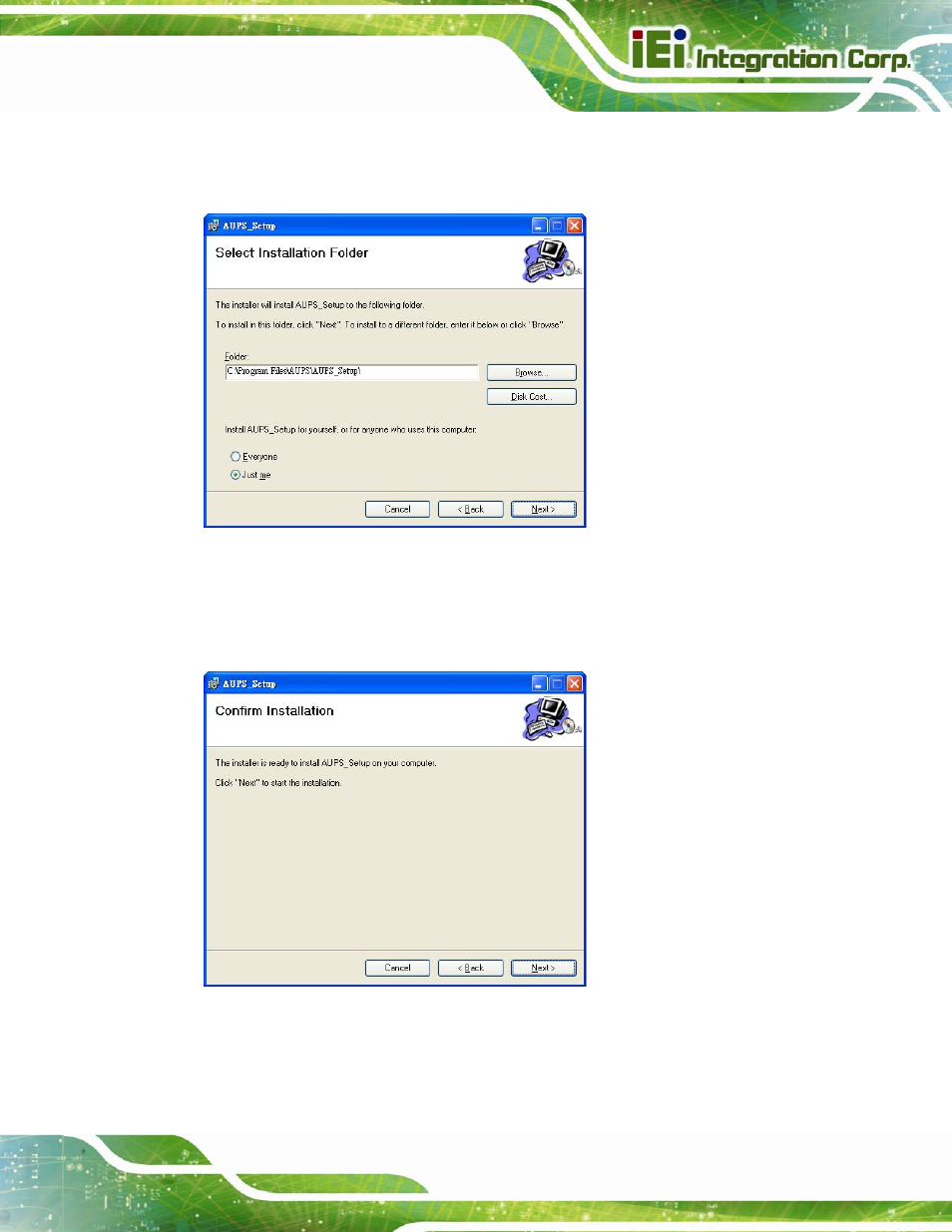 Figure 4-10: select installation folder, Figure 4-11: ready to install the program | IEI Integration AUPS-C20 v1.02 User Manual | Page 35 / 55