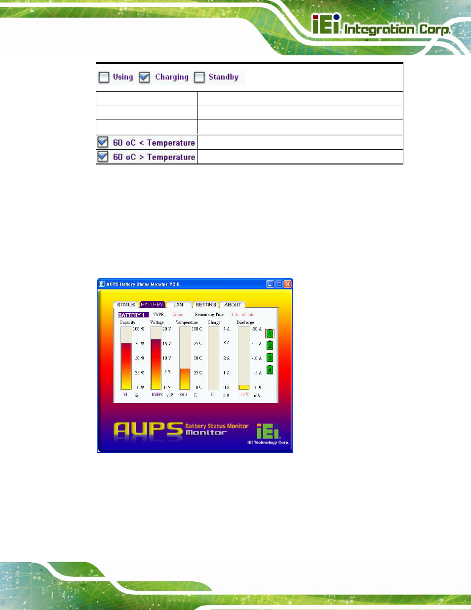 4 battery information, Figure 4-19: battery information, Aups-c20 ups module page 31 | IEI Integration AUPS-C20 v1.02 User Manual | Page 39 / 55