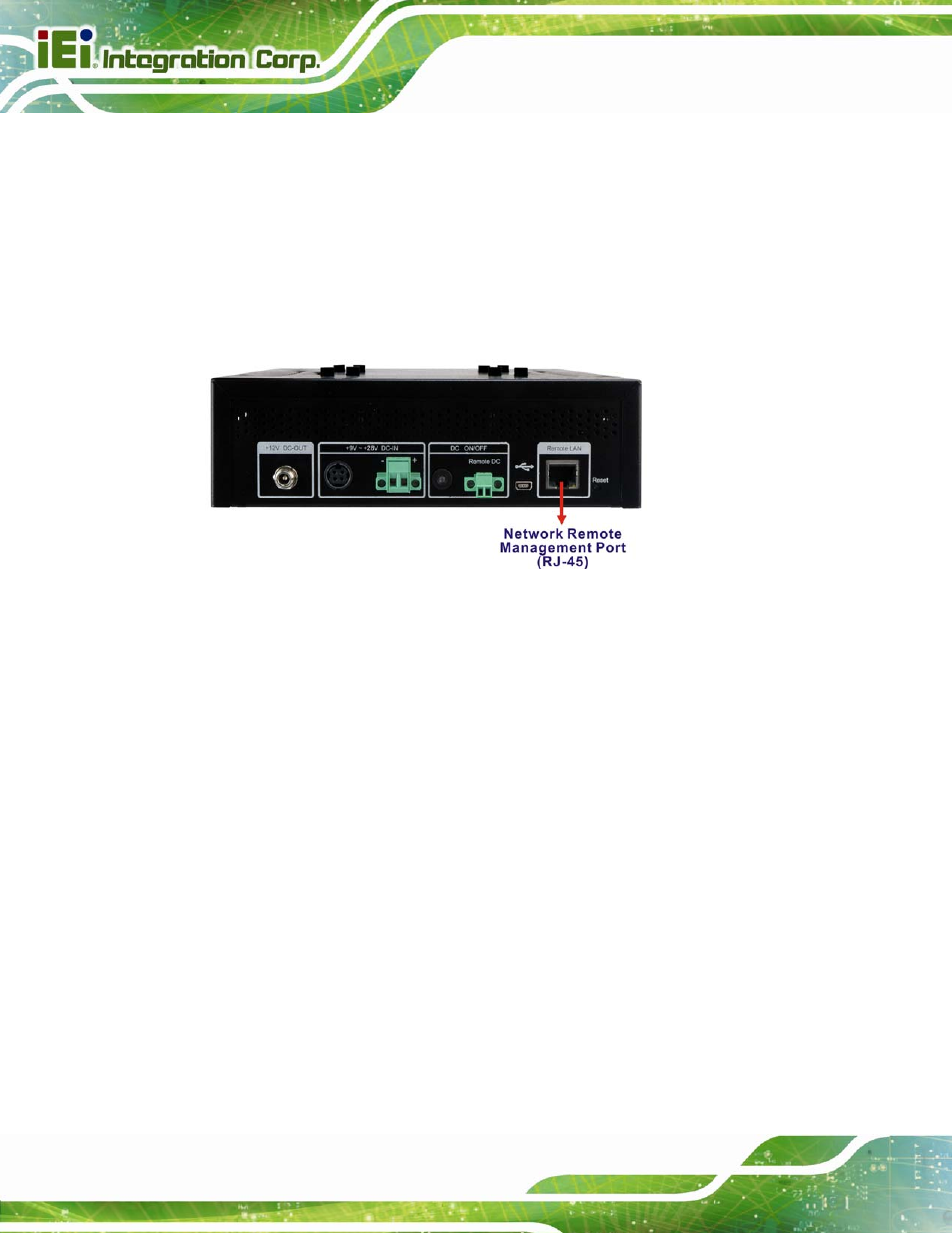 3 remote control and monitoring, Emote, Ontrol and | Onitoring, Figure 4-22: rj-45 remote lan connector | IEI Integration AUPS-C20 v1.02 User Manual | Page 42 / 55