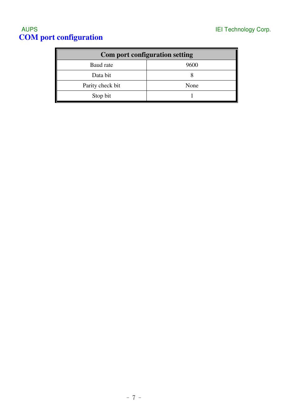 Com port configuration | IEI Integration AUPS UART Protocal SPC User Manual | Page 7 / 11