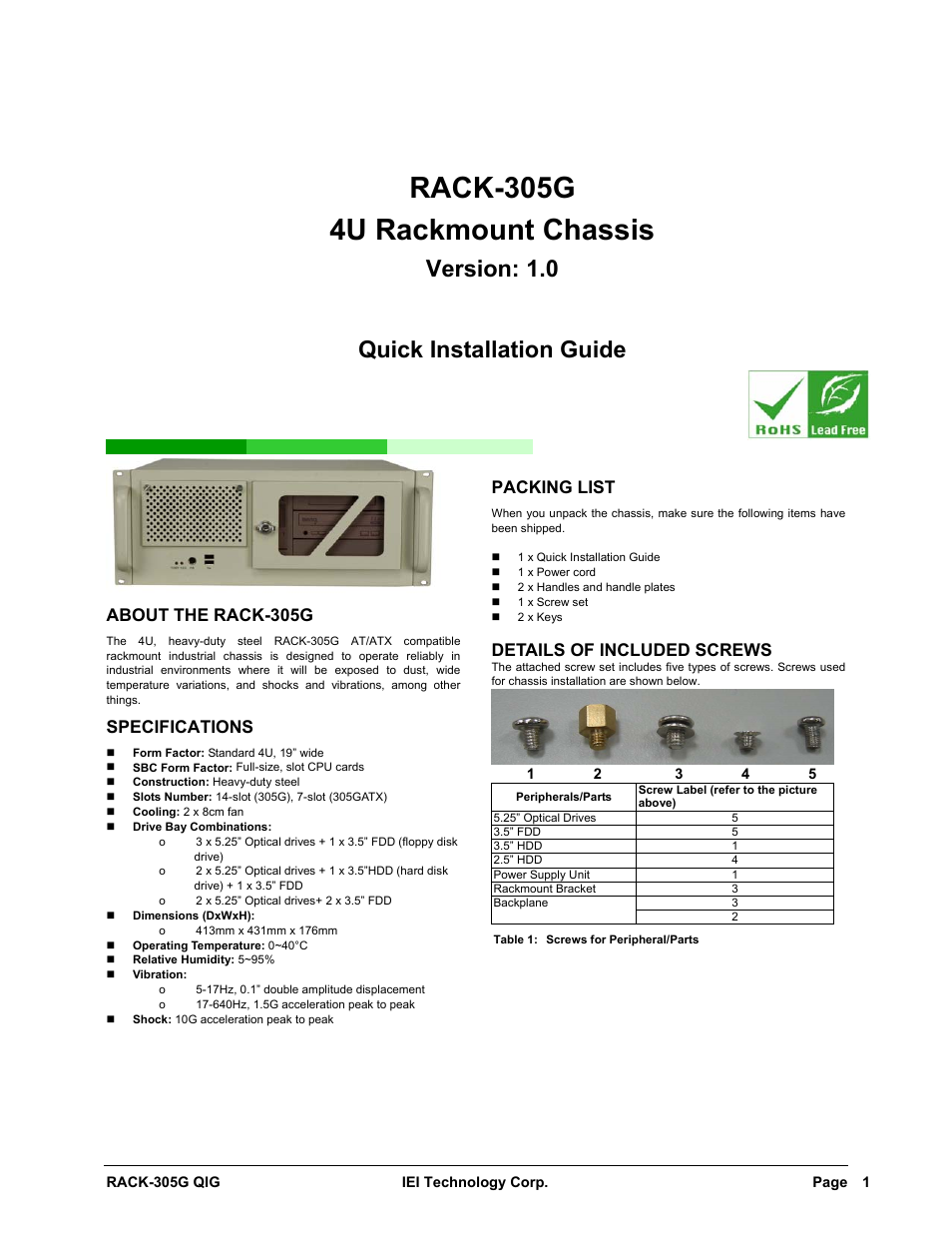 IEI Integration RACK-305G User Manual | 8 pages
