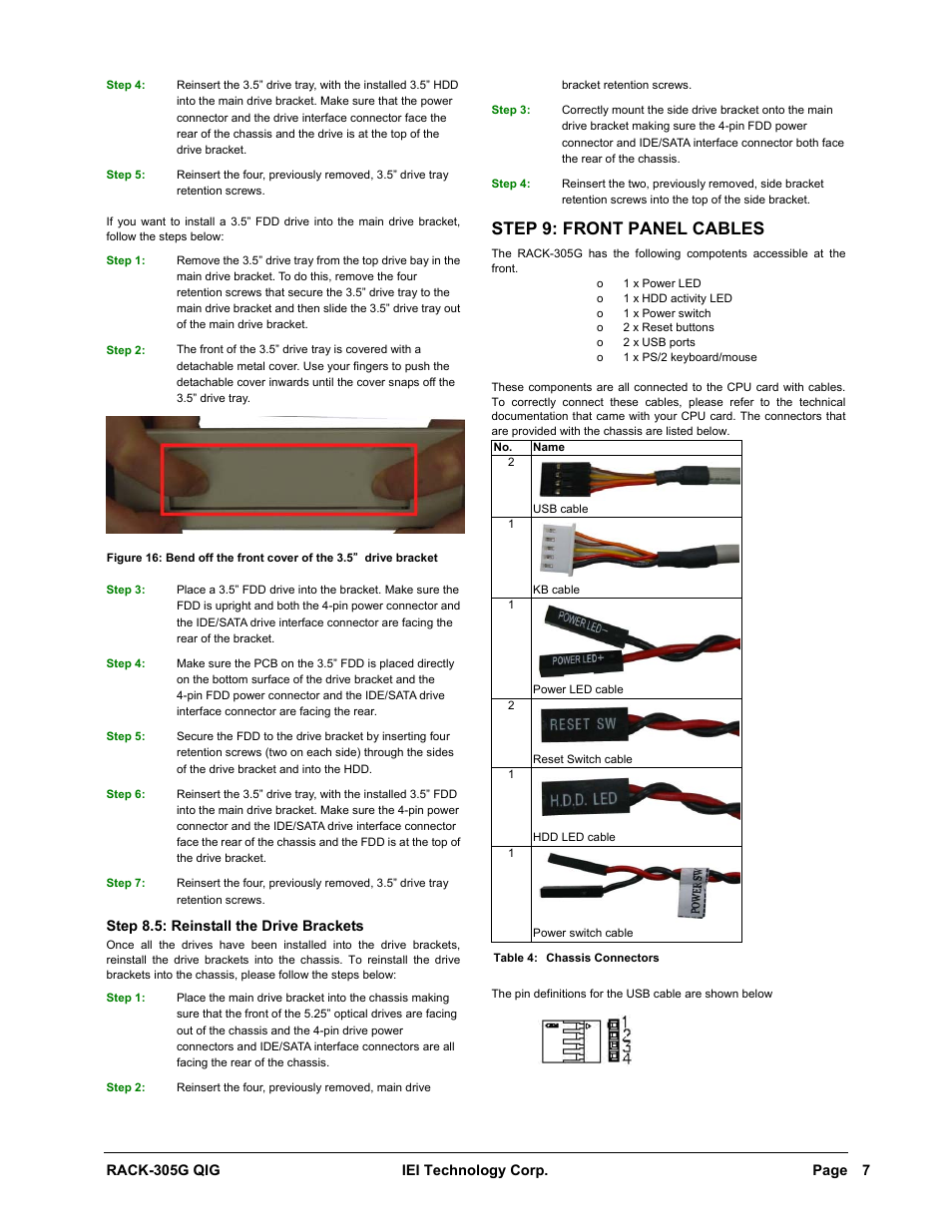 Step 9: front panel cables | IEI Integration RACK-305G User Manual | Page 7 / 8
