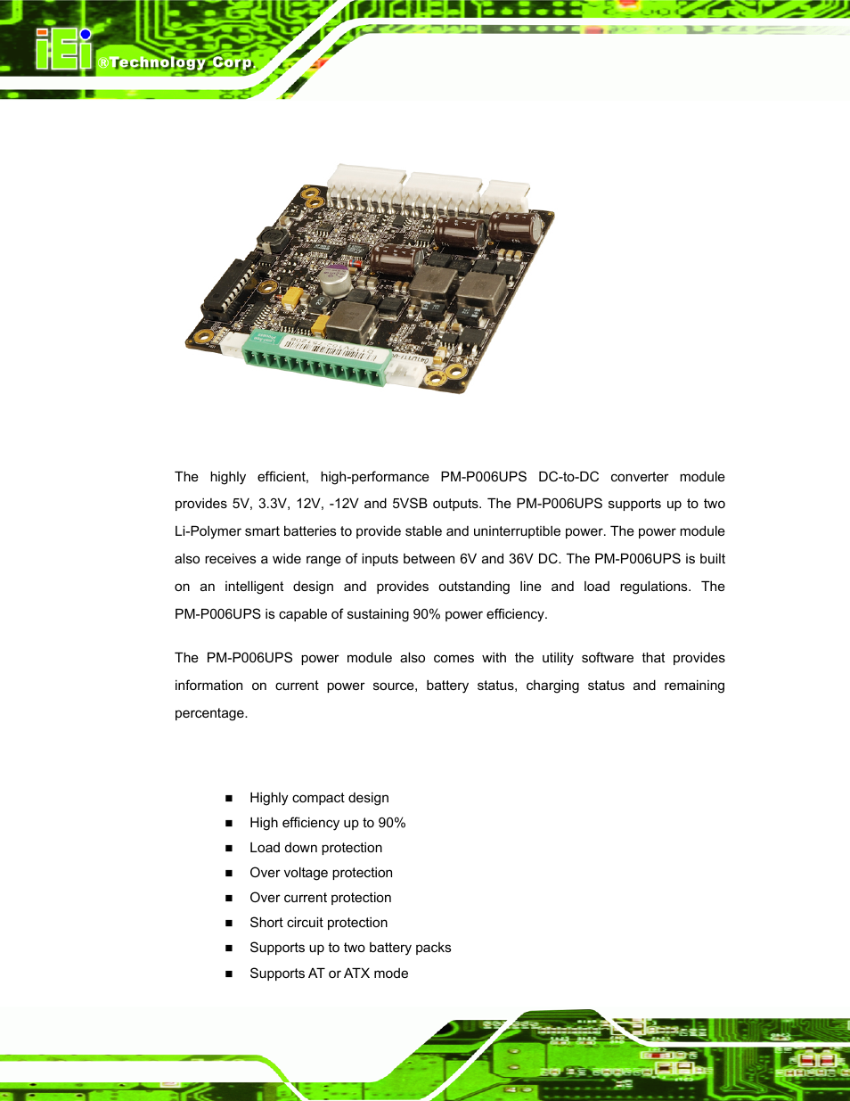 1 pm-p006ups overview, 2 pm-p006ups power module features | IEI Integration PM-P006UPS User Manual | Page 10 / 50