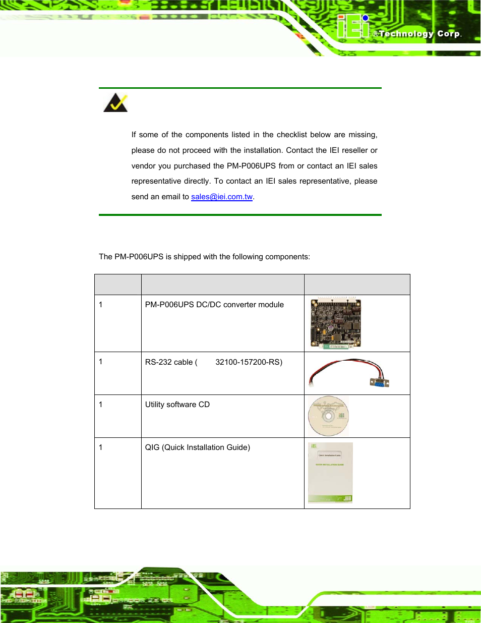 3 unpacking checklist, 1 package contents | IEI Integration PM-P006UPS User Manual | Page 19 / 50