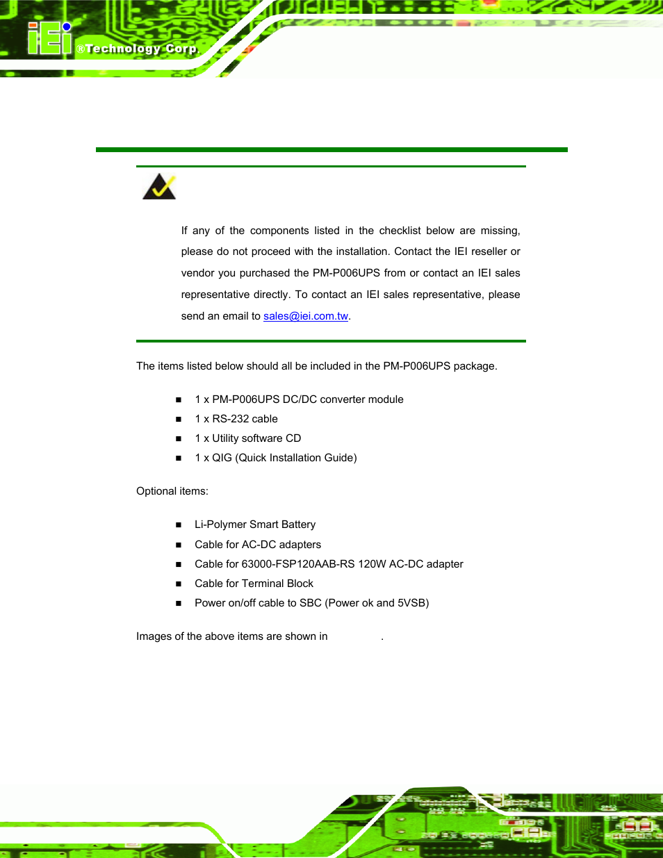 Packing list | IEI Integration PM-P006UPS User Manual | Page 4 / 50