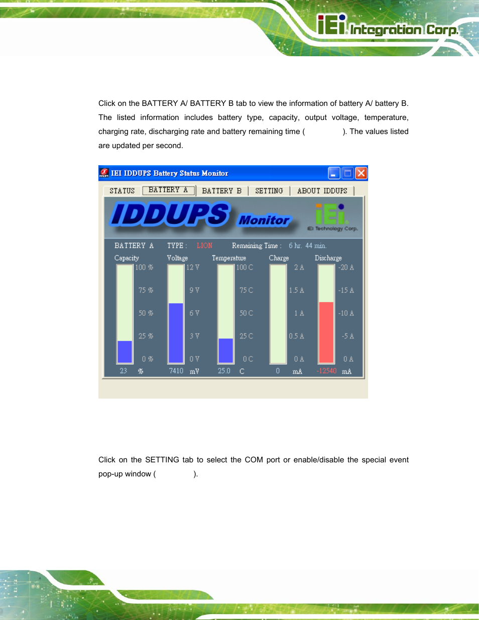 3 battery information, 4 setting | IEI Integration IDDUPS-636260А User Manual | Page 39 / 52
