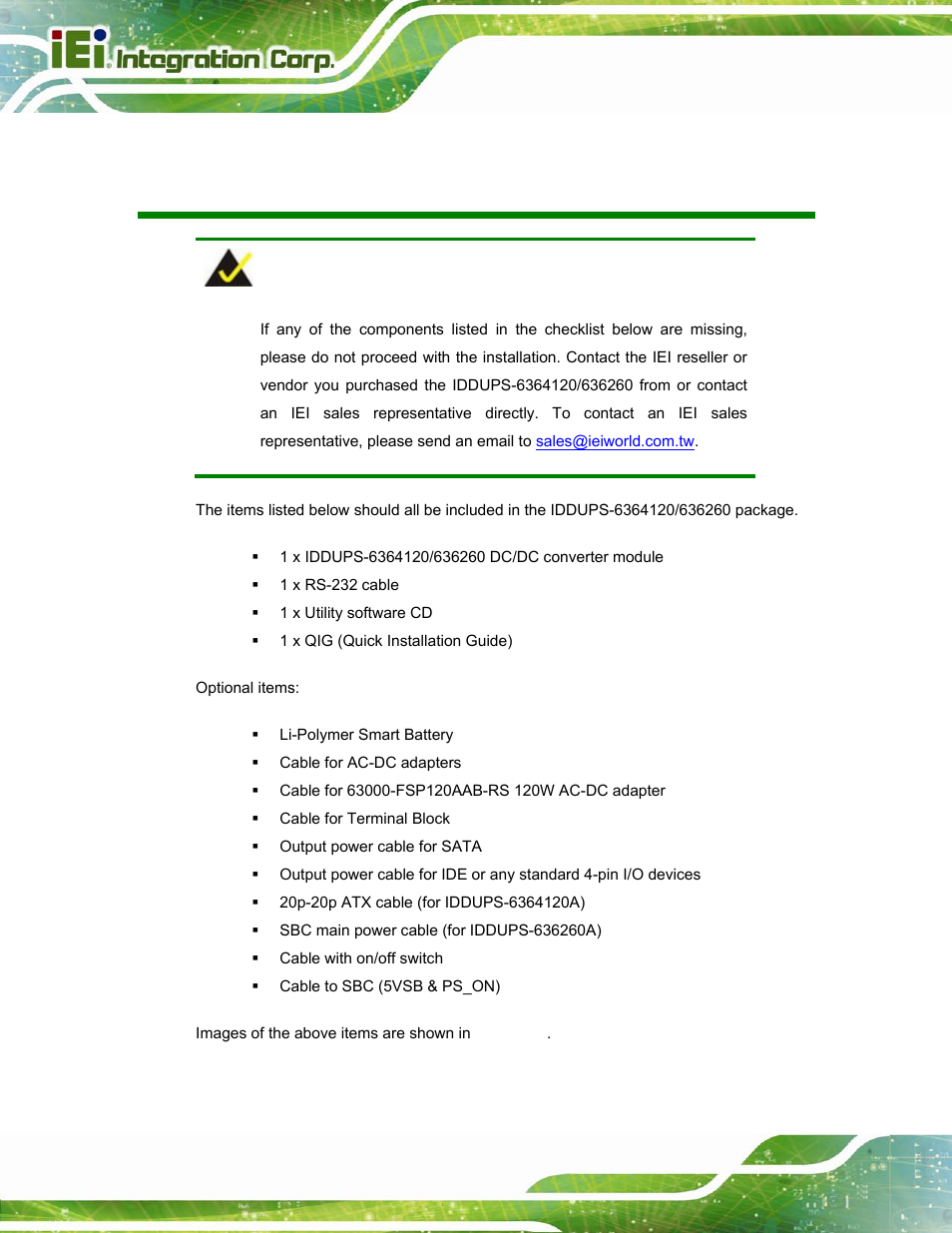 Packing list | IEI Integration IDDUPS-636260А User Manual | Page 4 / 52
