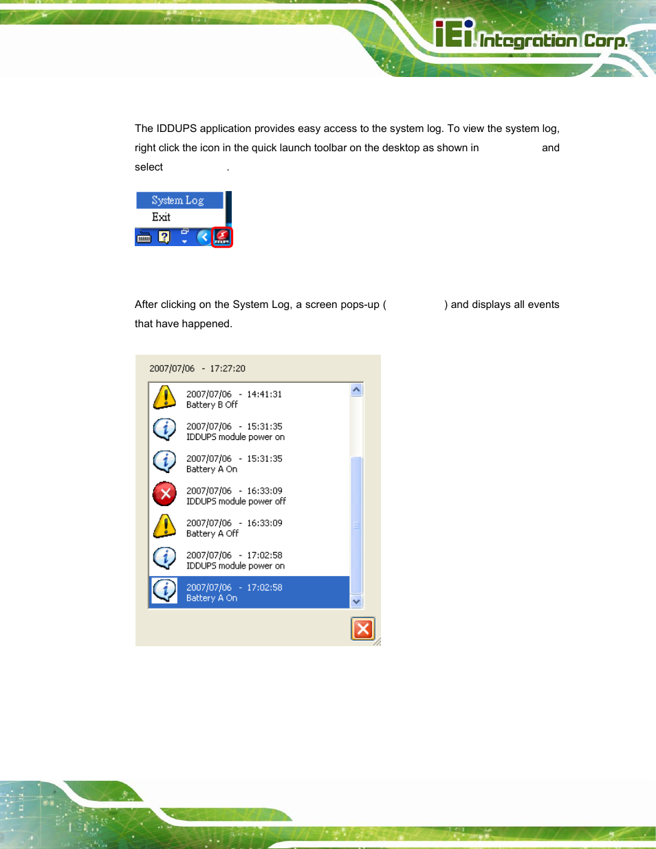 3 system log | IEI Integration IDDUPS-636260А User Manual | Page 41 / 52