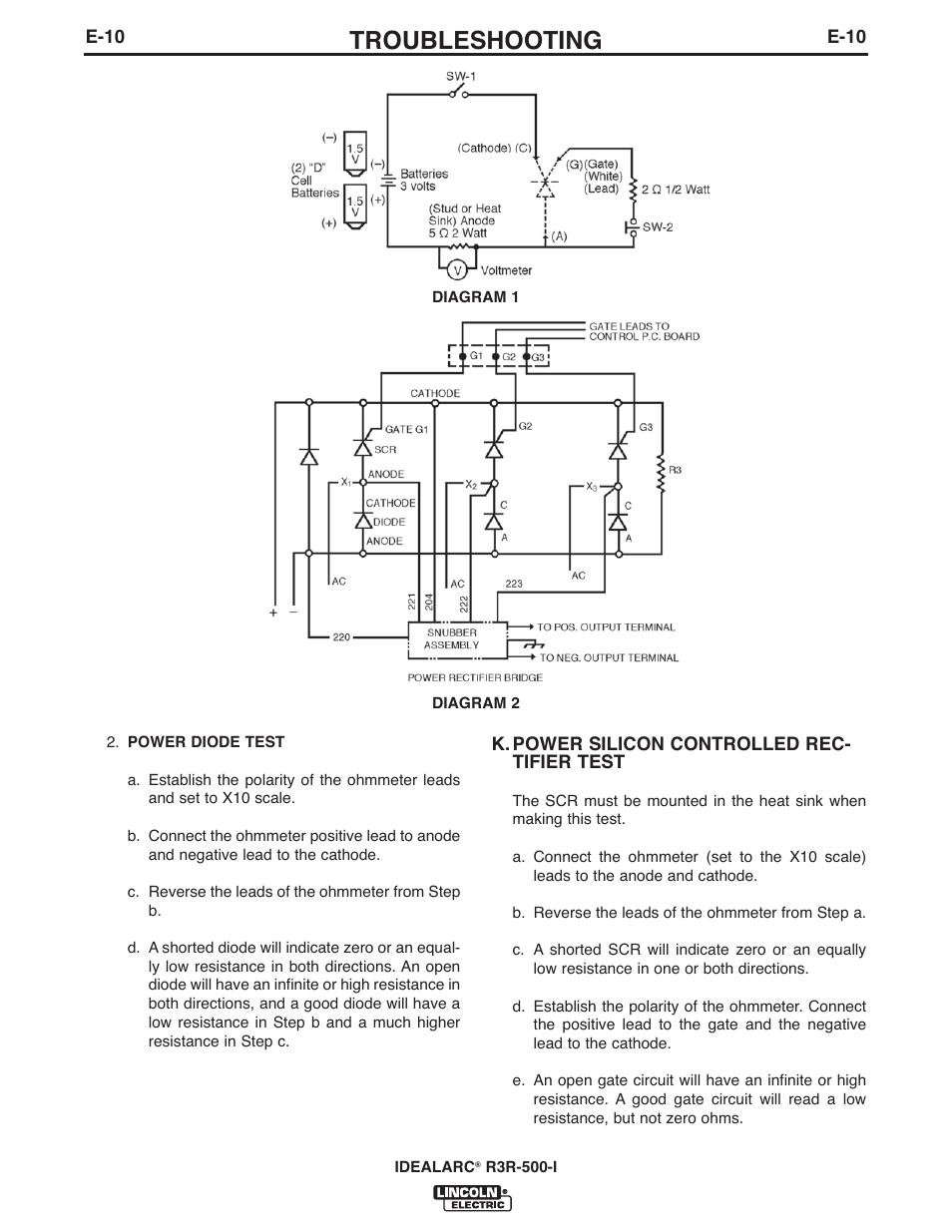 Troubleshooting | Lincoln Electric IM10111 IDEALARC R3R-500-I User Manual | Page 22 / 28