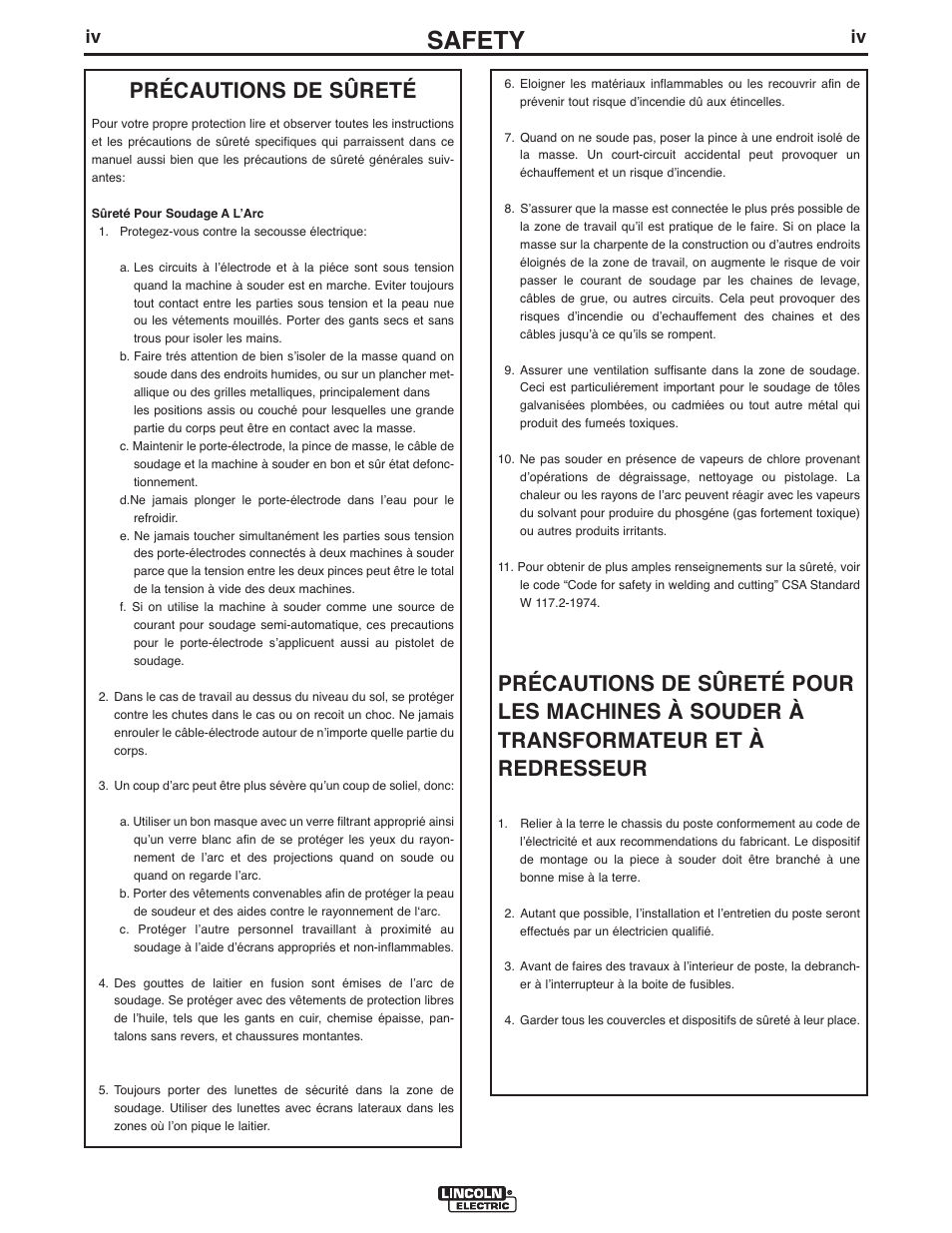 Safety, Précautions de sûreté | Lincoln Electric IM10111 IDEALARC R3R-500-I User Manual | Page 5 / 28