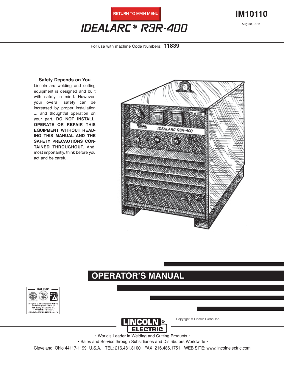 Lincoln Electric IM10110 IDEALARC R3R-400 User Manual | 25 pages