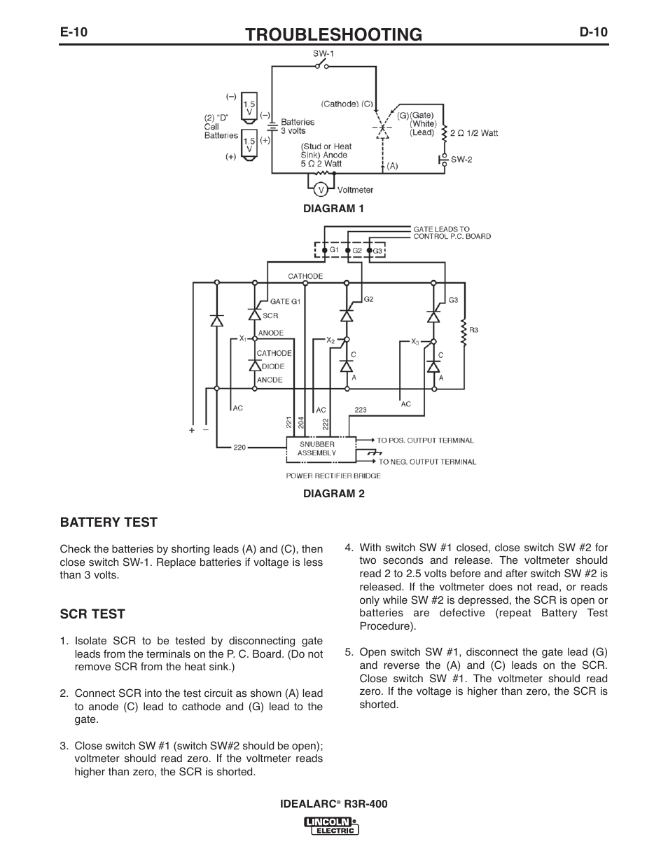 Troubleshooting | Lincoln Electric IM10110 IDEALARC R3R-400 User Manual | Page 21 / 25