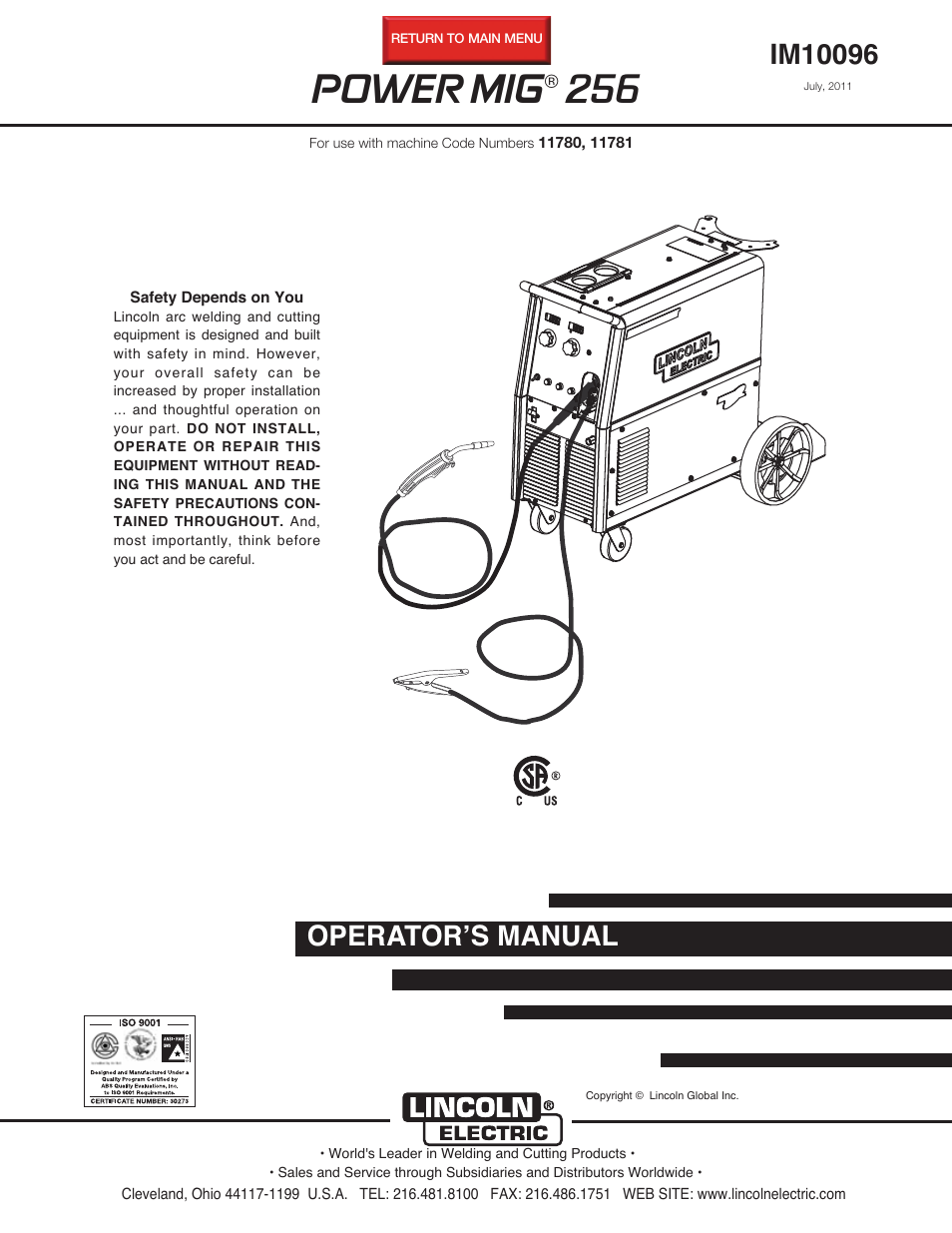 Lincoln Electric IM10096 POWER MIG 256 User Manual | 37 pages