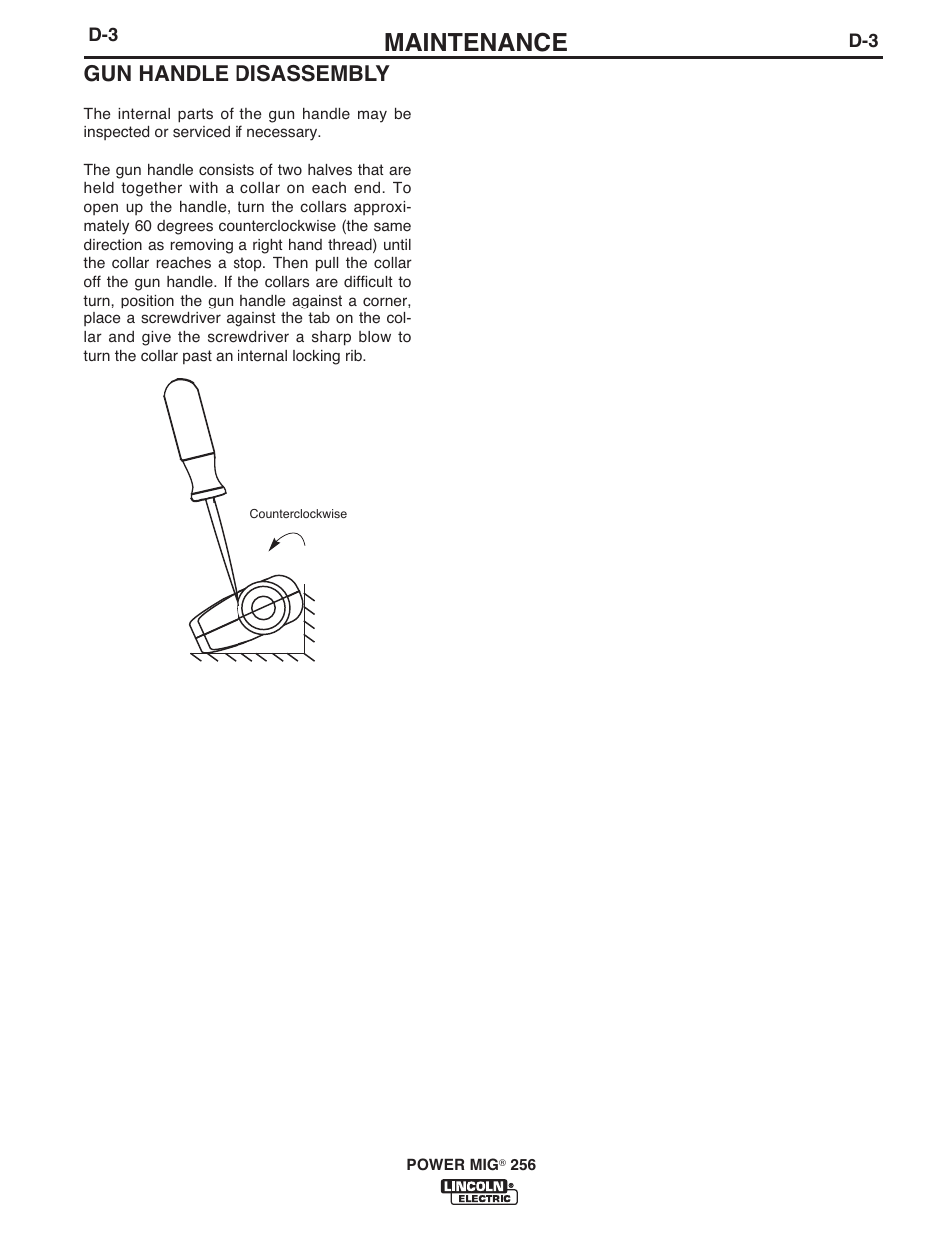 Maintenance, Gun handle disassembly | Lincoln Electric IM10096 POWER MIG 256 User Manual | Page 26 / 37