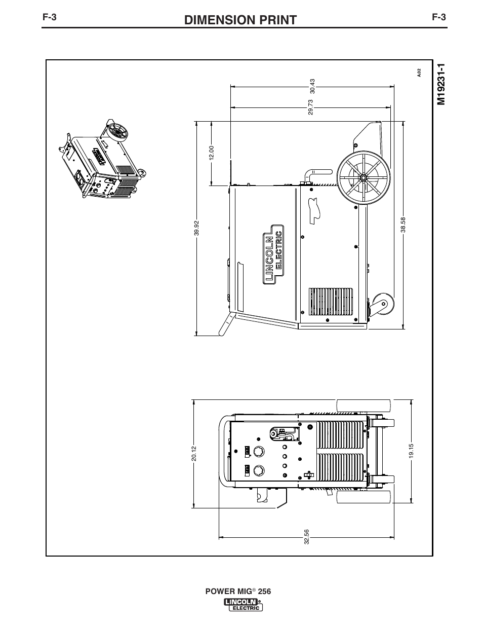Dimension print | Lincoln Electric IM10096 POWER MIG 256 User Manual | Page 33 / 37
