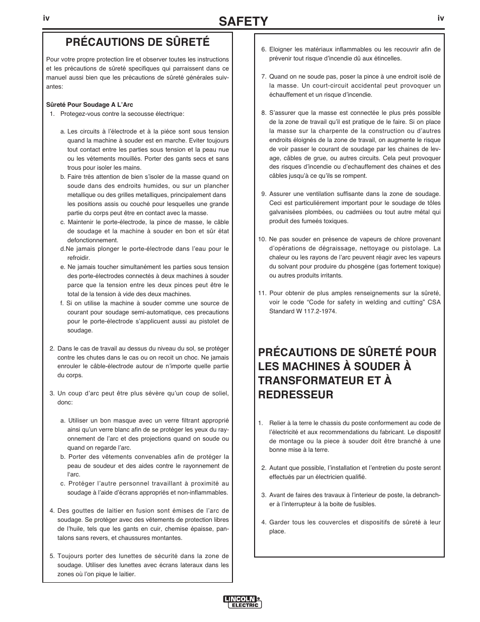 Safety, Précautions de sûreté | Lincoln Electric IM10096 POWER MIG 256 User Manual | Page 5 / 37