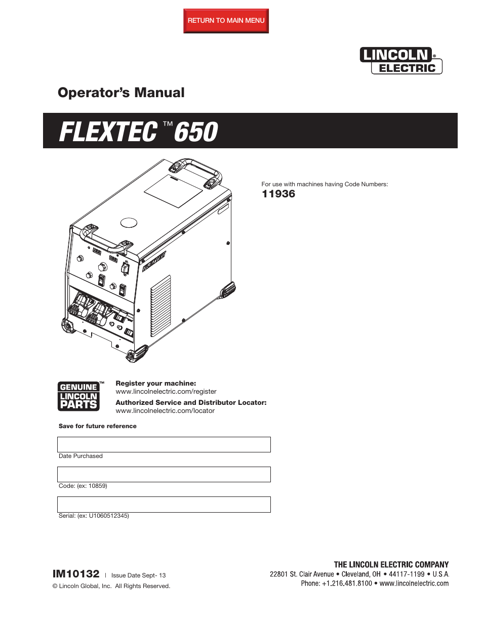 Lincoln Electric IM10132 FLEXTEC 650 User Manual | 56 pages